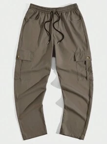 Manfinity Homme Pantalon cargo décontracté pour hommes avec taille cordonnée et poches - Militaire verte - Voir 3