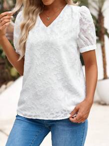 EMERY ROSE Chemisier à manches courtes à encolure en V imprimé pour femmes, à la mode - Blanc - Voir 6