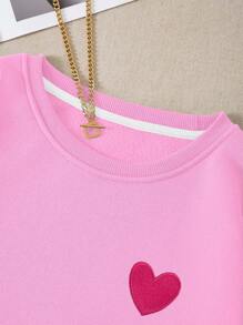 INAWLY Heart Embroidery Round Neck Fleece Sweatshirt Graduation,Back To School Outfits,Graduation,Teacher Outfits For Women,Back To SchoolPulloverFall Outfit