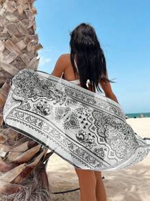 SHEIN Swim Gonna copri costume da bagno con stampa floreale e cintura per donne in stile vacanza