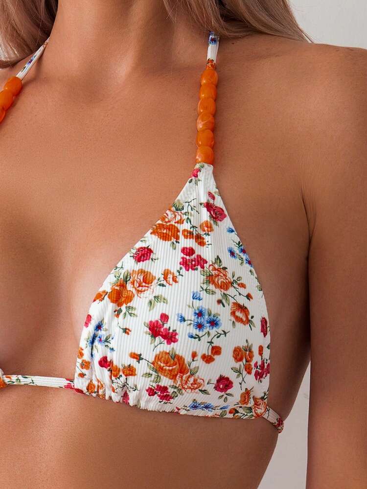 Women's Ditsy Floral Halter Neck Two-Piece Bikini Set Summer Beach