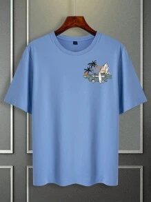 Manfinity RSRT 大尺碼男士時尚夏季寬鬆卡通印花T恤 - 藍色 - 查看 5