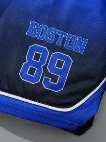 Two-Piece Loose And Breathable Tween Boy Sports Top And Shorts Set With Gradient Letter And Number Patterns - Blue - View 6