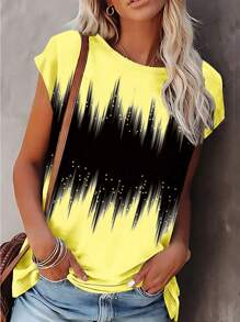 INAWLY Creative Graffiti Style Casual Round Neck Women T-Shirt For Summer - Yellow - View 3