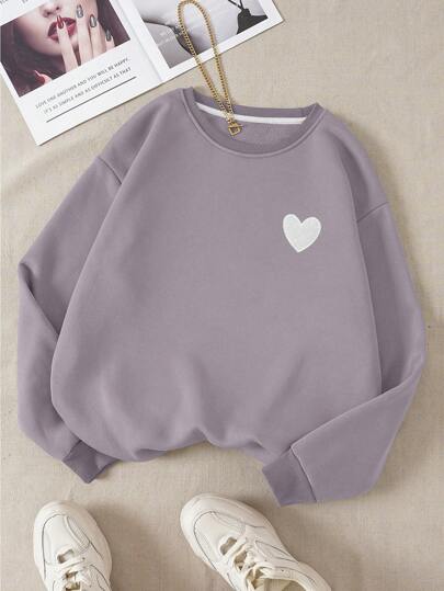 INAWLY Regular Fit Heart Print Casual Long Sleeve Drop Shoulder Sweatshirt,Long Sleeve Tops Graduation,Back To School Outfits,Graduation,Teacher Outfits For Women,Back To School Pullover Fall Outfit