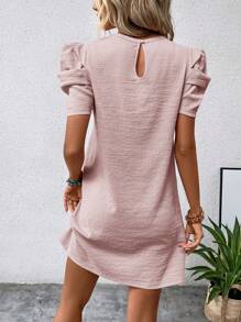 SHEIN Clasi 女士夏季純色紋理氣袖連衣裙 - 粉色 - 查看 2