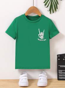 SHEIN Camiseta Jovem de Manga Curta com Estampa Fashion para Menino