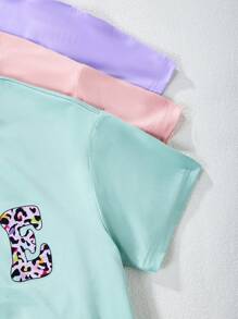 SHEIN Tween Girl Cartoon Unicorn & Letter Print Short Sleeve T-Shirt Combo