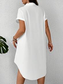 EMERY ROSE Vestido-camisa de manga corta con cuello de botones, con bloqueo de color y vista lateral de labios rojos, talla grande, para el verano
