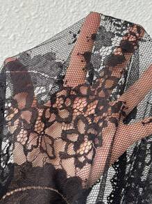 Chiquease Short Eyelash Lace Perspective Top With Defined Positioning - Black - View 7