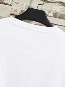 Manfinity Dauomo Men Letter Printed Round Neck Thermal Lined Casual Sweatshirt, Suitable For Autumn And Winter, Long Sleeve Top - White - View 4