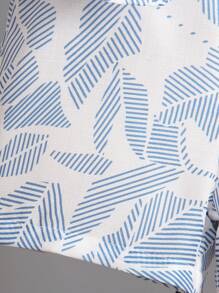 SHEIN Conjunto de camisa de manga corta y pantalones cortos de lino con estampado tropical de plantas para niño joven, ideal para vacaciones de verano