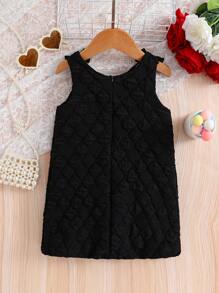 SHEIN Baby Girl Casual, Elegant, Cute, 3D Check Fabric, Sleeveless Dress, Suitable For Spring And Summer Outings