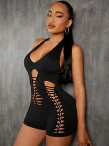 SHEIN SXY Cut Out Backless Halter Unitard Jumpsuit