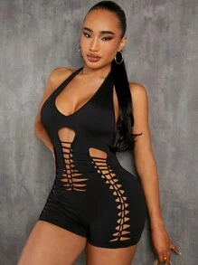 SHEIN SXY Cut Out Backless Halter Unitard Jumpsuit