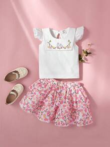 New Embroidery Crinkled Skirt Set, Elegant - Pink - View 6