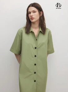 BizChic Đầm suông đơn giản thanh lịch màu xanh lá cây cho nữ - xanh quân đội - Xem 7