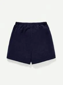 Cozy Pixies 嬰兒男寶寶條紋撞色運動衫,實色短褲和帽子三件套裝 - 藏蓝色 - 查看 5