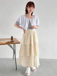 FRIFUL Camiseta de rayas con cuello con volantes de moda para mujeres