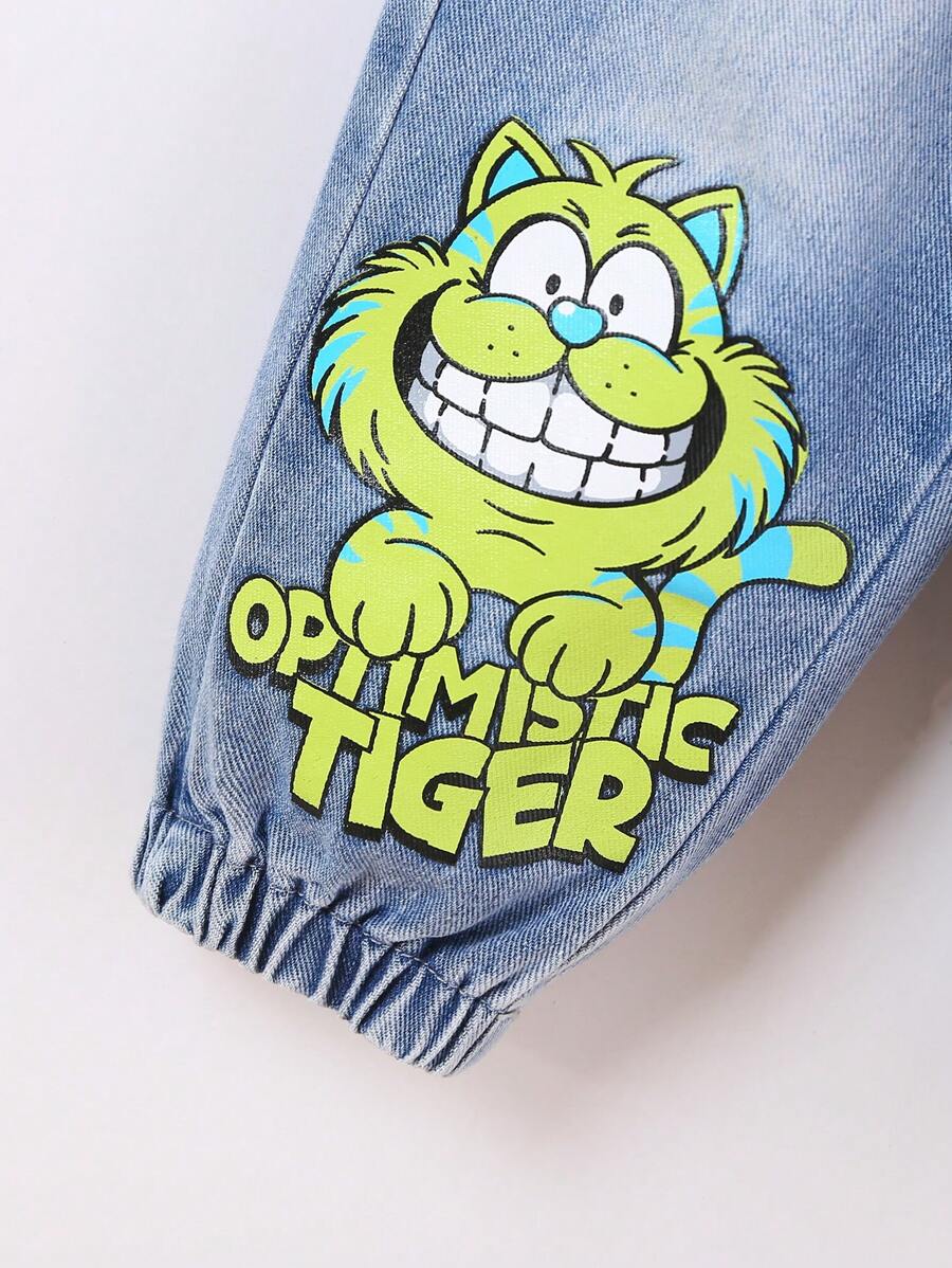 Vaqueros jogger informales y holgados para niño con letras lindas