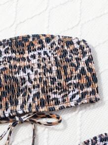 SHEIN Swim Ladies Summer Beach Vacation Style Bikini Set, Leopard Print And Random Print - Multicolor - View 4