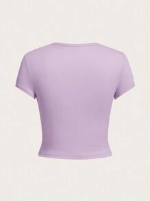 SHEIN EZwear 4件套休闲纯色百搭圆领短袖女式T恤，修身款式，适合夏季穿着 - 彩色 - 查看 2