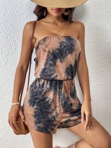 SHEIN VCAY Vacation Tie-Dye Print Strapless Summer Women Romper