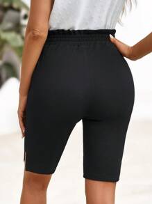 EMERY ROSE 女性彈性腰針織通勤短褲，帶褶邊設計