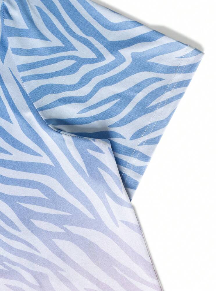 Men Fashion Color Block Palm Tree Print Short Sleeve Polo Shirt