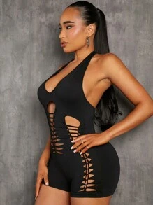 SHEIN SXY Cut Out Backless Halter Unitard Jumpsuit