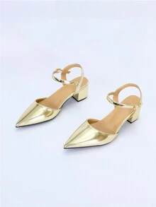 Zapatos de tacón alto brillantes de verano huecos para mujeres, ideales para fiestas - Dorado - Ver 2