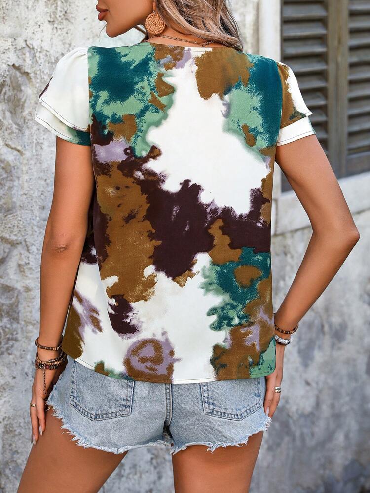 Summer Casual Tie Dye Button Front Short Sleeve Shirt