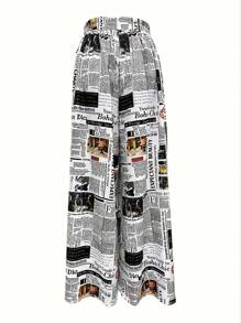 Women Random Print Minimalist Daily Wear High Waisted Long Pants, Elegant For Summer & Spring - Multicolor - View 3