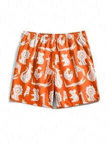 Manfinity Pantaloni scurți de plajă cu imprimeuri animale pentru bărbați, vacanță de vară