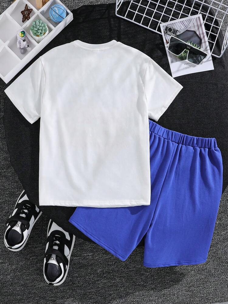 Tween Boys' Loose Fit Casual Round Neck Letter Printed Short Sleeve T-Shirt And Shorts Set
