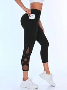 Menodora SHEIN Sport Solid Color Elastic Summer Sports Leggings Yoga Women Pants - Black - View 8