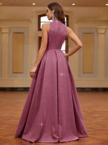 SHEIN Belle Women'S Sparkly Evening Dress With Large Hem, Short Front And Long Back, And Small Stand Collar Ball Gowns Woman Formal