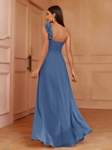 SHEIN Belle Asymmetrical Neck Ruffle Bridesmaid Dress Formal Ball Gown For Women, Elegant Prom Evening Wedding Guest Dress, For Graduation, Dinner Party Dress