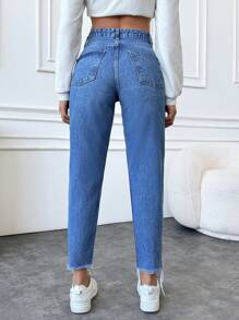 EURMUSE Ladies' Distressed Frayed Hem Denim Jeans - Blue - View 2