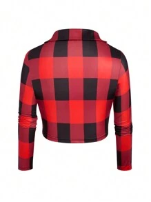 SHEIN Unity Bộ đồ hai mảnh gồm áo khoác kẻ caro cỡ lớn và váy dây chéo màu trơn cho nữ diện trong dịp năm mới, vải thu cho nữ - Đỏ - Xem 5