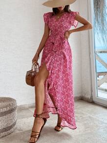 RueChic Robe longue à volants et à imprimé floral Ditsy