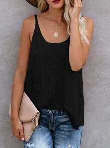 Breezaya 沙灘假期實色休閒針織背心上衣 - 黑色 - 查看 3