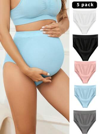Moonlight & Mama 孕婦純色簡約舒適內褲（5入組），適用於孕媽咪