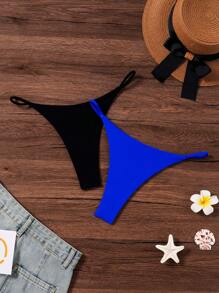 SHEIN Swim 女性夏季海灘純色簡約丁字褲