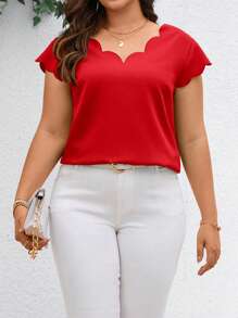 SHEIN Clasi Chemise à ourlet en dentelle unie pour femmes de grande taille à la mode