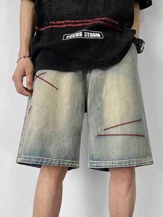 Street Life Herren Sommer bestickte Denim-Shorts