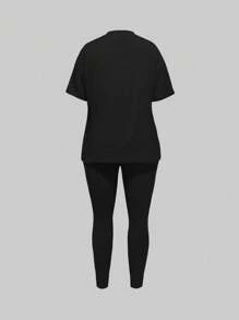 SHEIN ChicEase Conjunto Casual De Camisa De Manga Corta De Cuello Redondo Estampada Con Mariposas Y Pantalones Largos Para Mujeres A La Moda