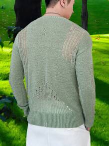 Manfinity Homme 男士長袖破洞毛衣 - 綠色 - 查看 2