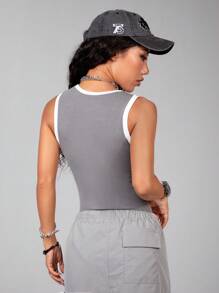 SHEIN EZwear Street Fashion Women Leisure Slim-Fit Sleeveless Bodysuit - Grey - View 2