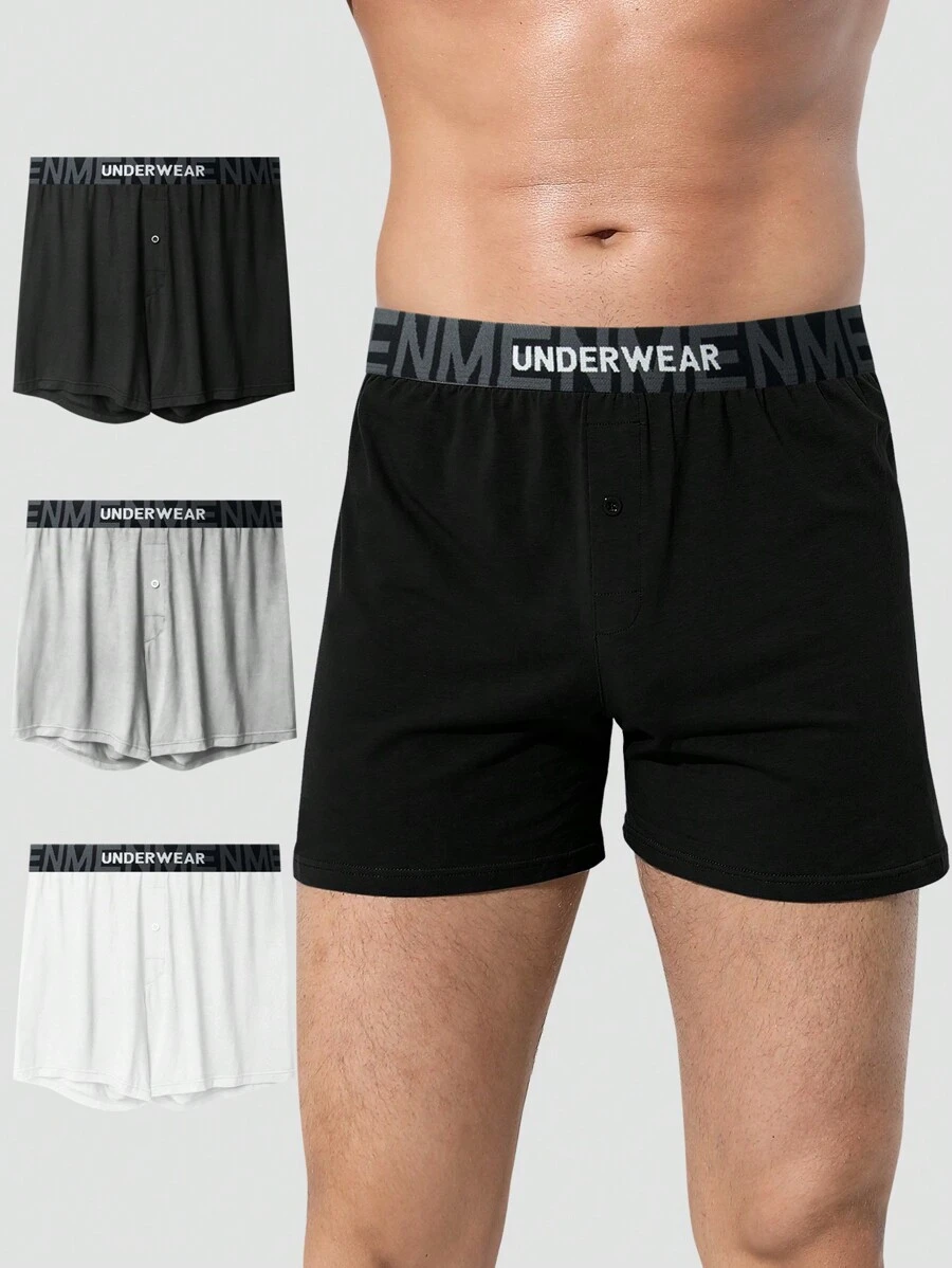 Boxers de letra para hombres con jacquard de empalme (conjunto de 3) - Multicolor - Ver 1